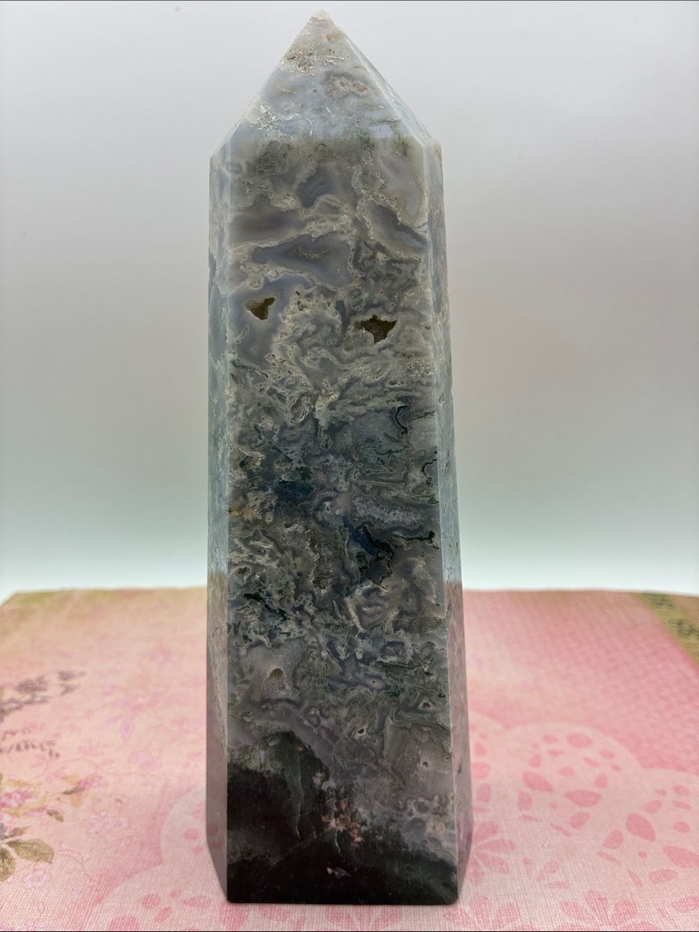 Moss Agate Crystal Point - Green Gray Tower Rock